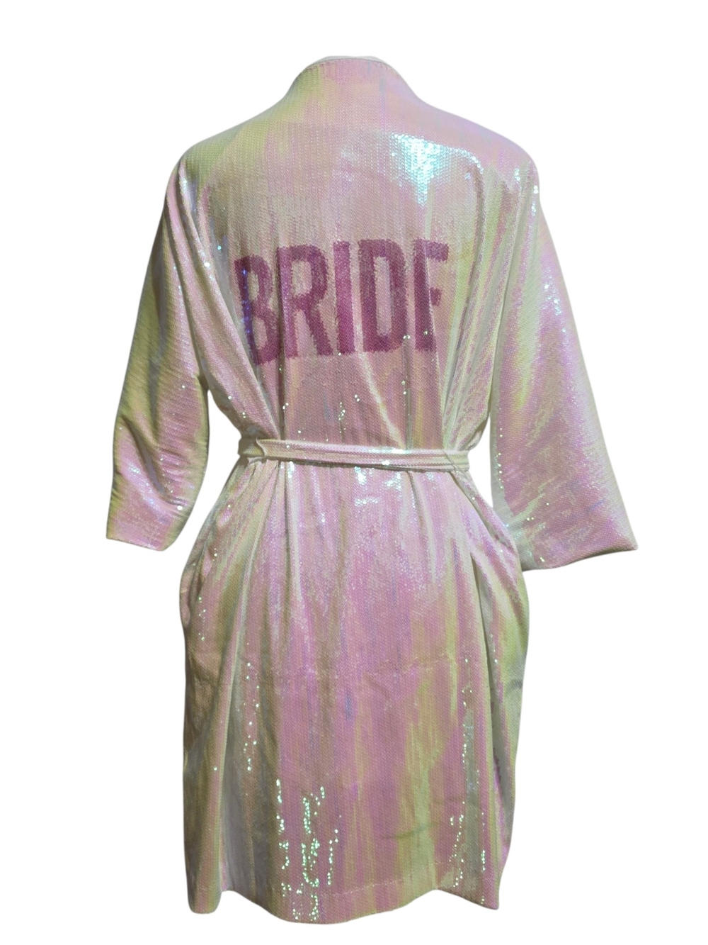 Hayley Paige Bride Iridescent Sequin Kimono Robe Belted Bridal W Pockets Sz S